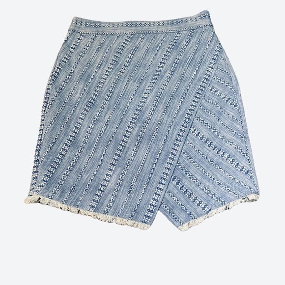 LOFT Mini Skirt Blue Wrap Striped fringe with Fringe size 2 - Picture 1 of 5
